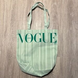 Vogue Pastel Green Striped Tote Bag